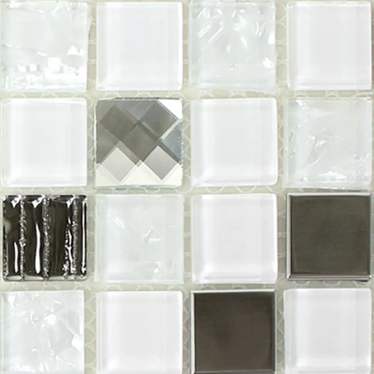 Vzorek Samolepicí Sklo Nerezová Ocel Mozaika Bílá Stříbrná