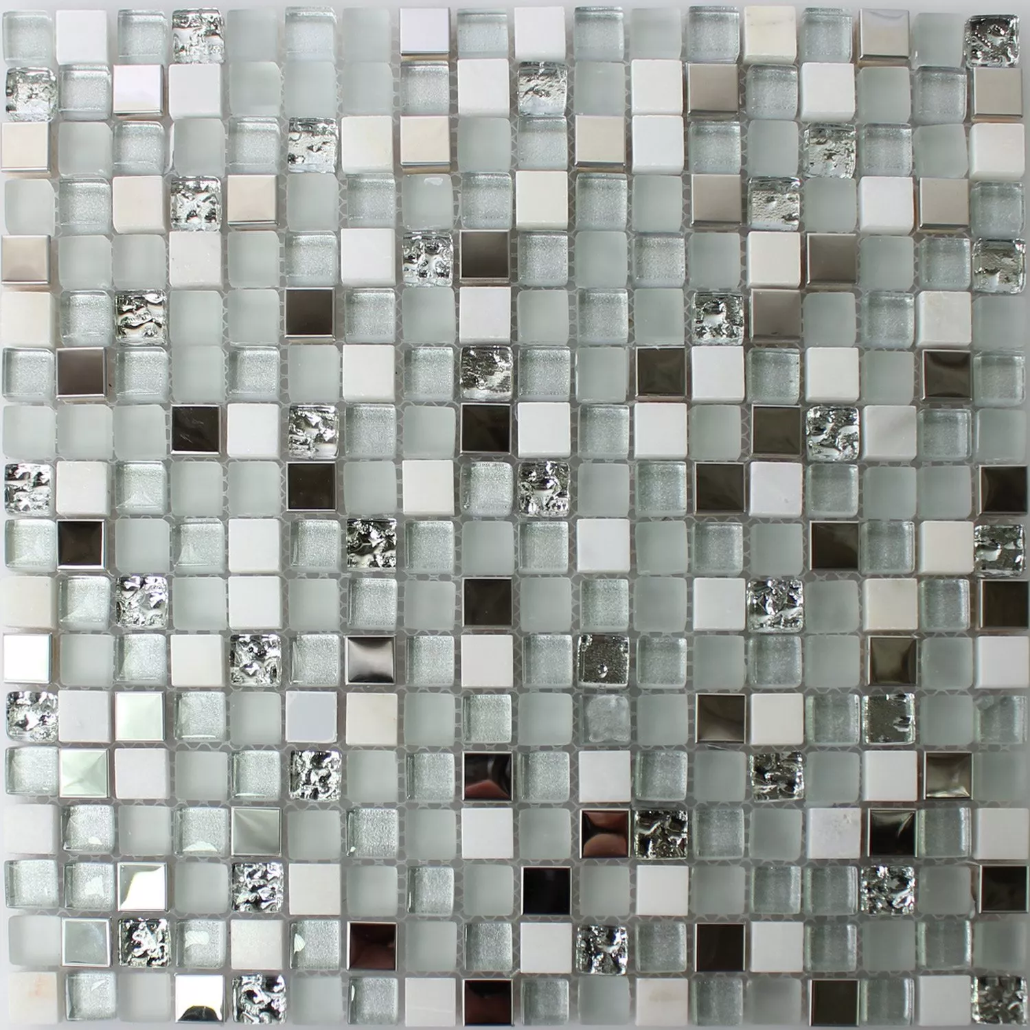 Glass Rustfritt Stål Natursteinmosaikk Fliser Hvit Sølv