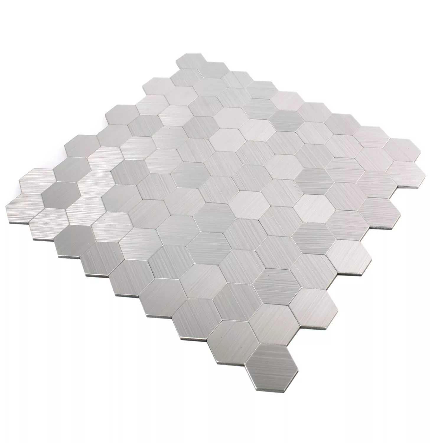 Azulejos De Mosaico Metal Autoadhesivo Mikros Plateado Hexagonales
