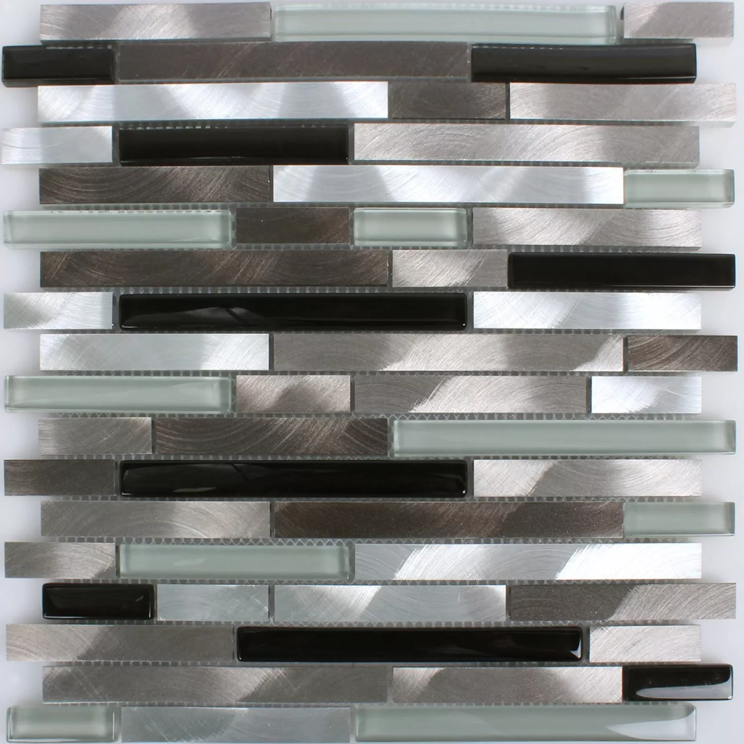 Próbka Mozaika Aluminium Szkło Brązowy Czarny Biały Srebrny