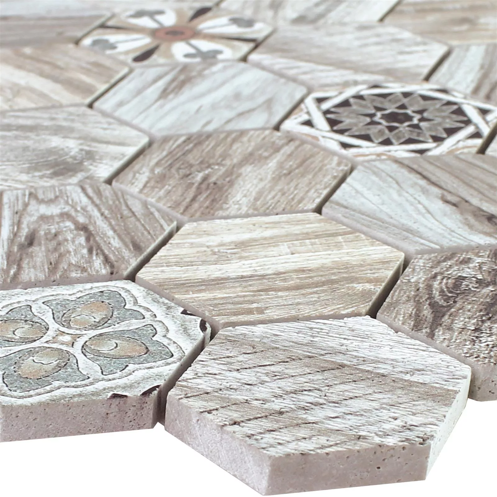 Sample Natural Stone Mosaic Tiles Kapstadt Wood Optic Light Brown
