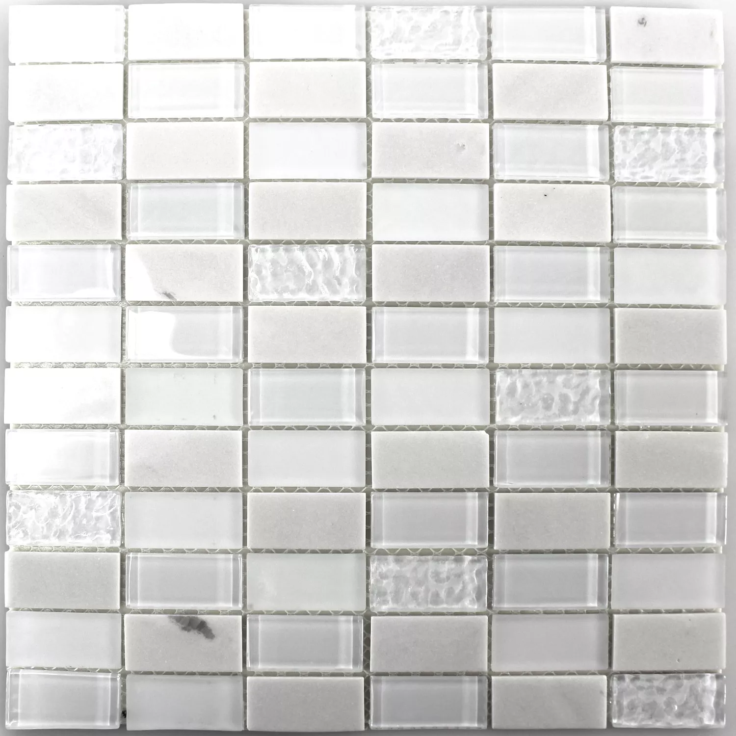 Padrão de Mosaico Autoadesivo Pedra Natural Vidro Mix Branco Polido