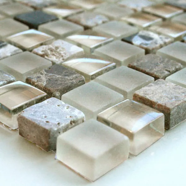 Mosaikfliesen Glas Marmor 15x15x8mm Beige Mix