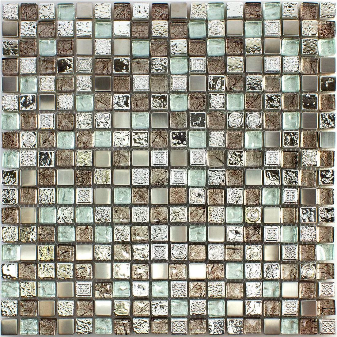 Cristal Resina Metal Azulejos De Mosaico Falco Marrón Plateado
