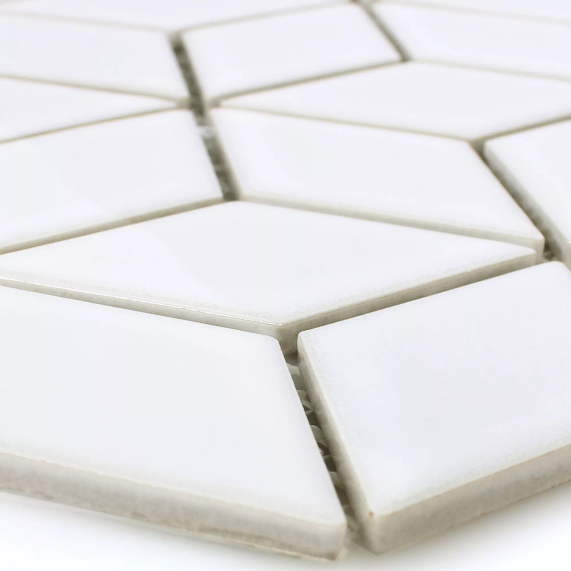 Sample Ceramic Mosaic Tiles Cavalier 3D Cube White Glossy