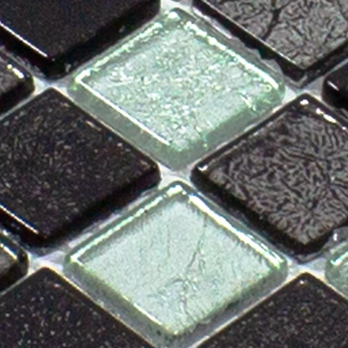 Padrão de Azulejo Mosaico Vidro Bonnie Cristal Estruturada Preto Prata Cinza