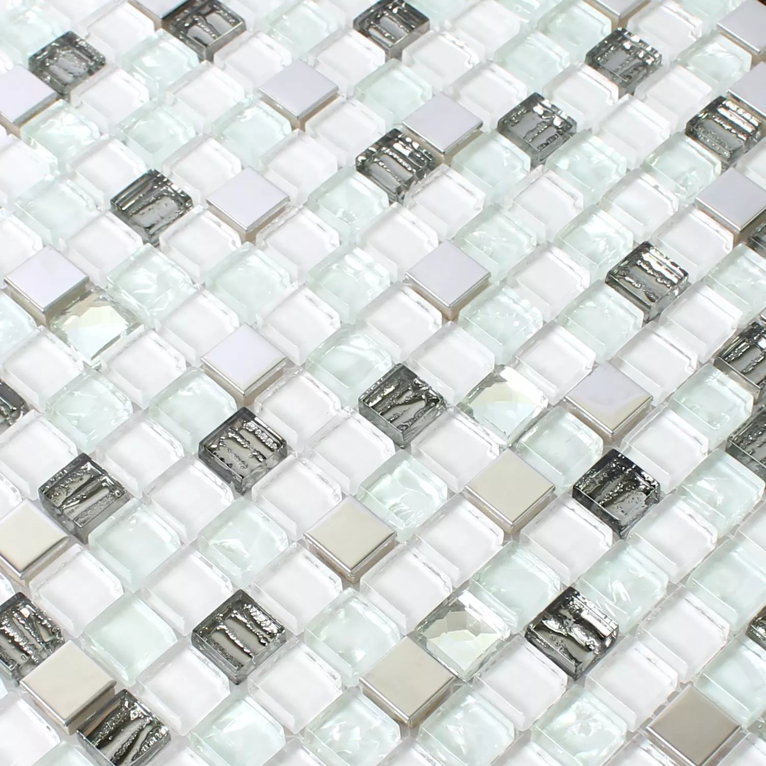 Üveg Rozsdamentes Acél Mozaik Csempe Admont Fehér 15