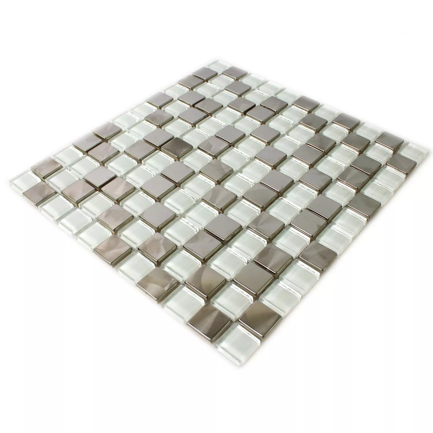 Plăci De Mozaic Oțel Inoxidabil Sticlă Alb Argint