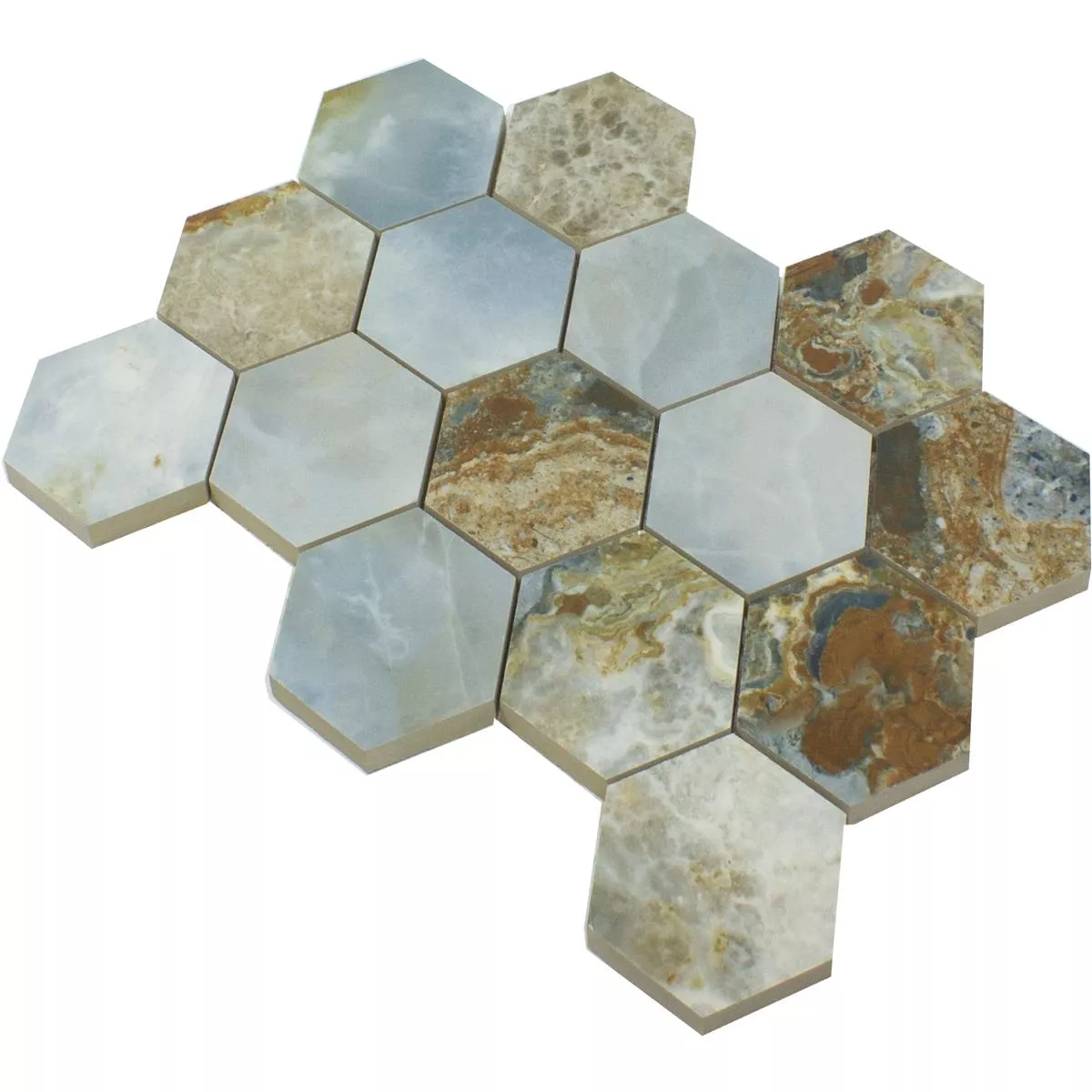 Keramikmosaik Fliser Naftalin Hexagon Brun Blå