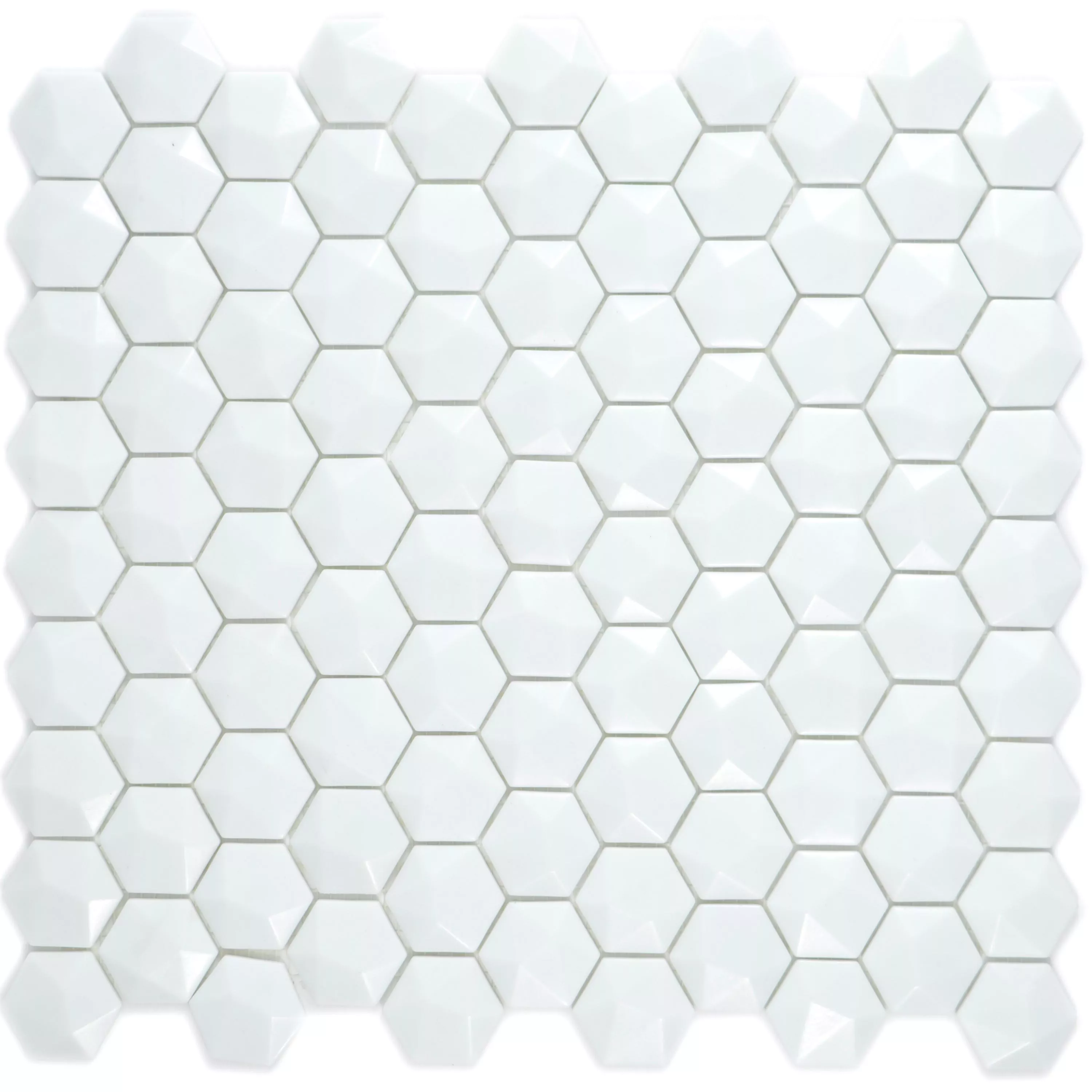 Mozaic De Sticlă Gresie Benevento Hexagon 3D Alb