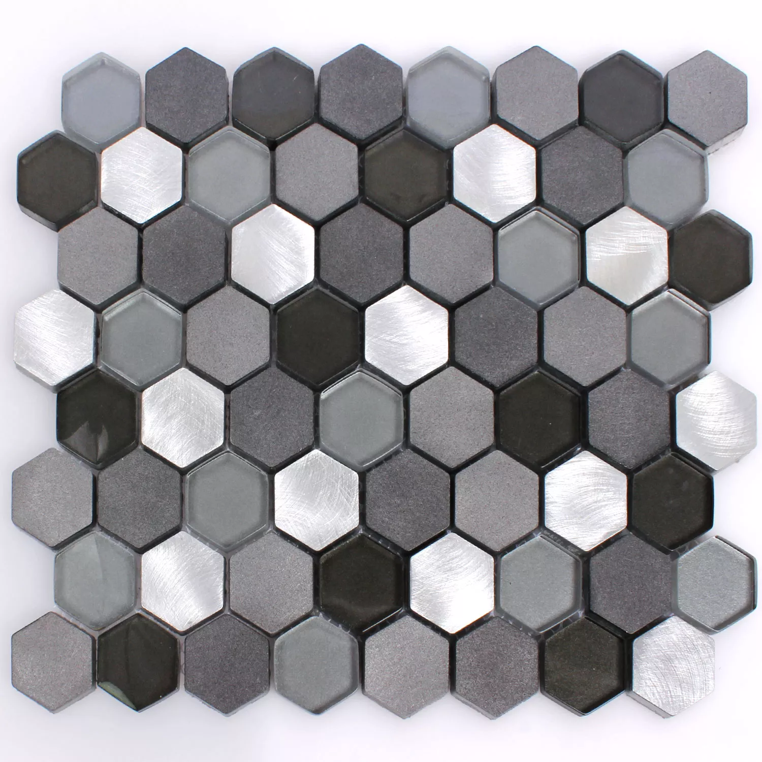 Sample Mosaic Tiles Glass Alu Angela Hexagon Black Silver