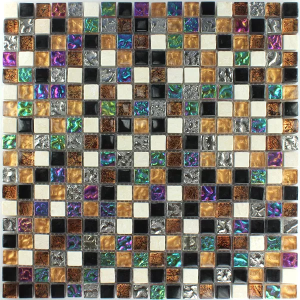 Mosaik Glas Marmor Färgrik Mix 15x15x8mm