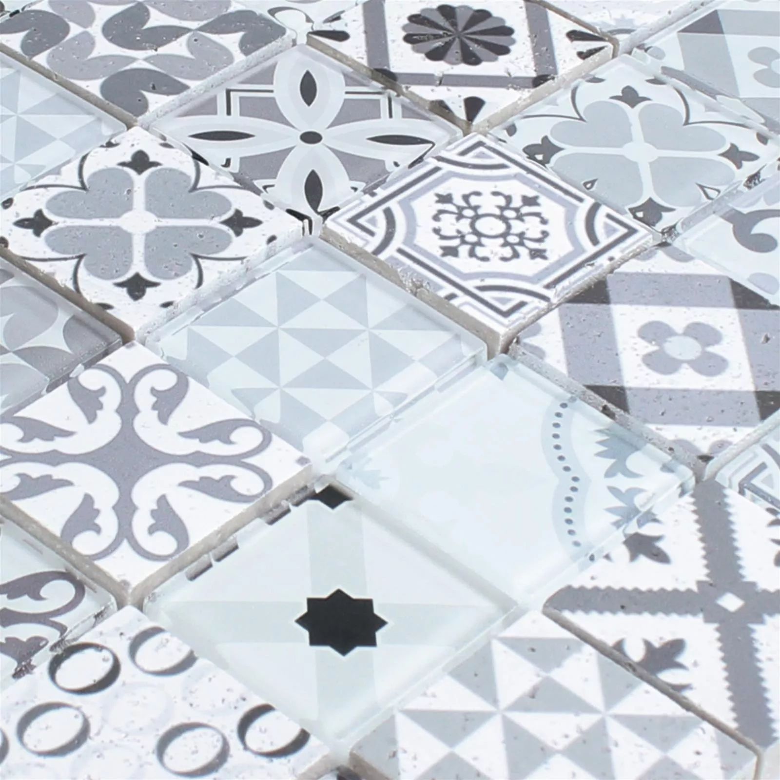 Glass Natural Stone Mosaic Tiles Vintage Anopolis Blanc Grey