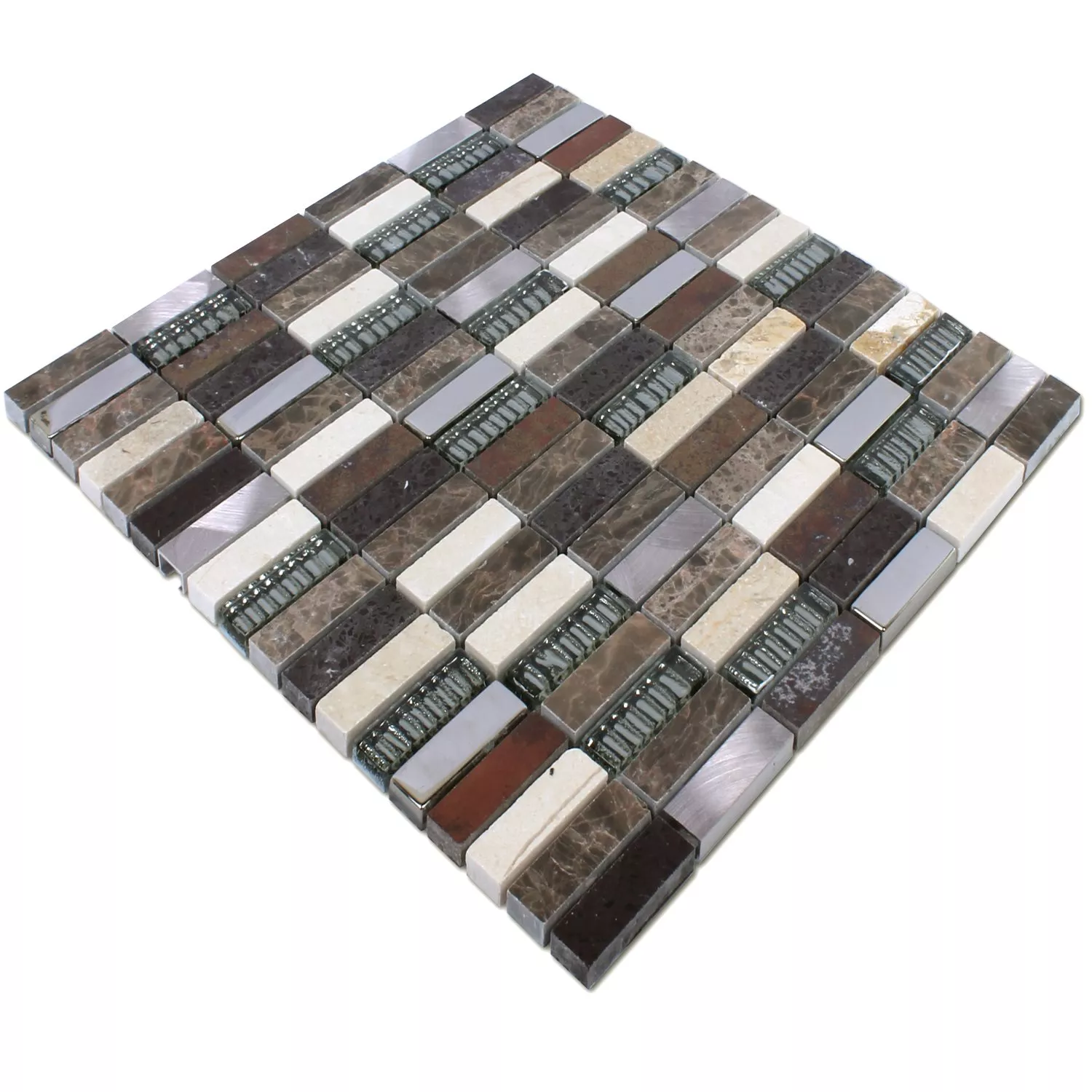 Mosaic Tiles Metal Glass Natural Stone Beige Brown Mix