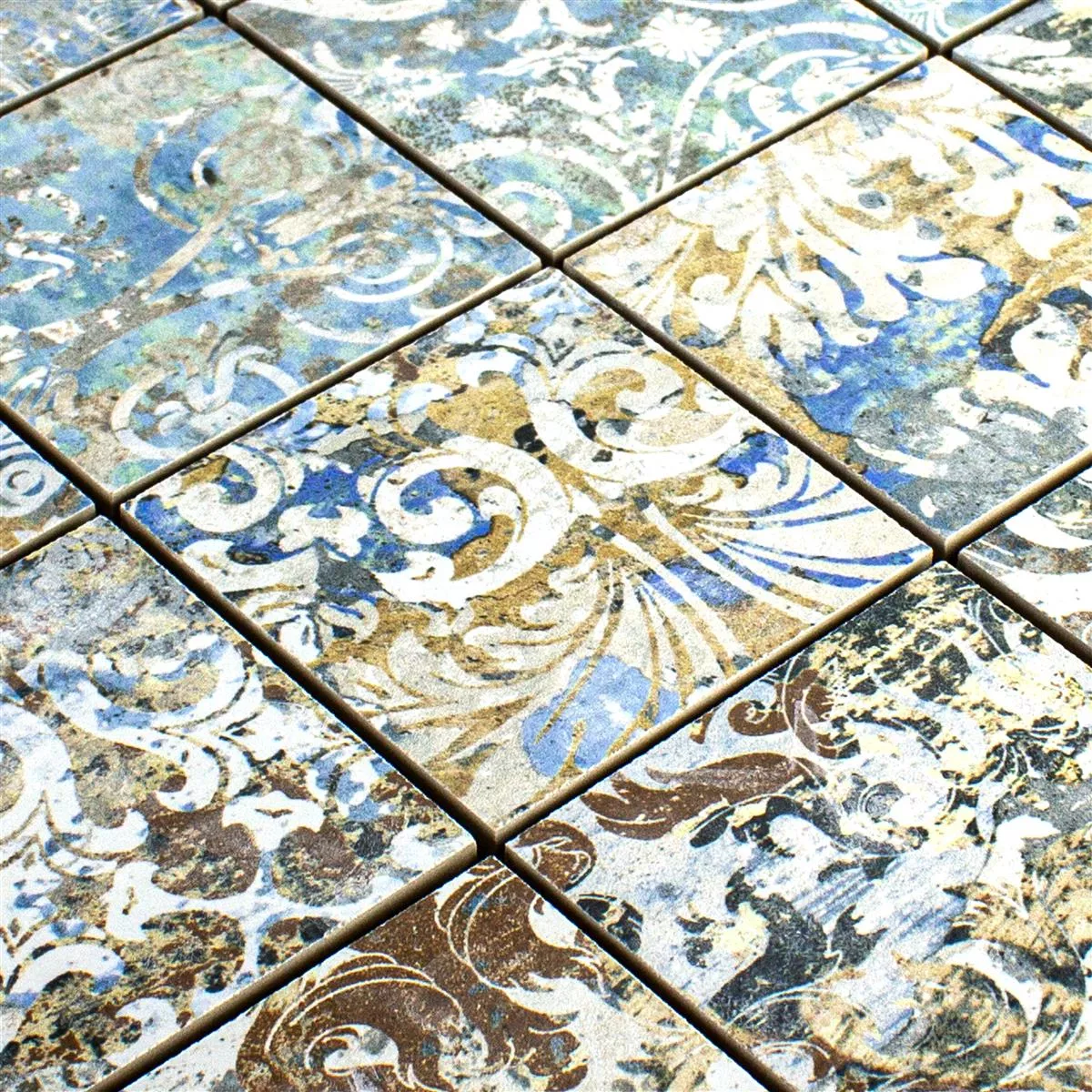 Mosaico Cerâmico Azulejos Patchwork Multicolorido 71x71mm
