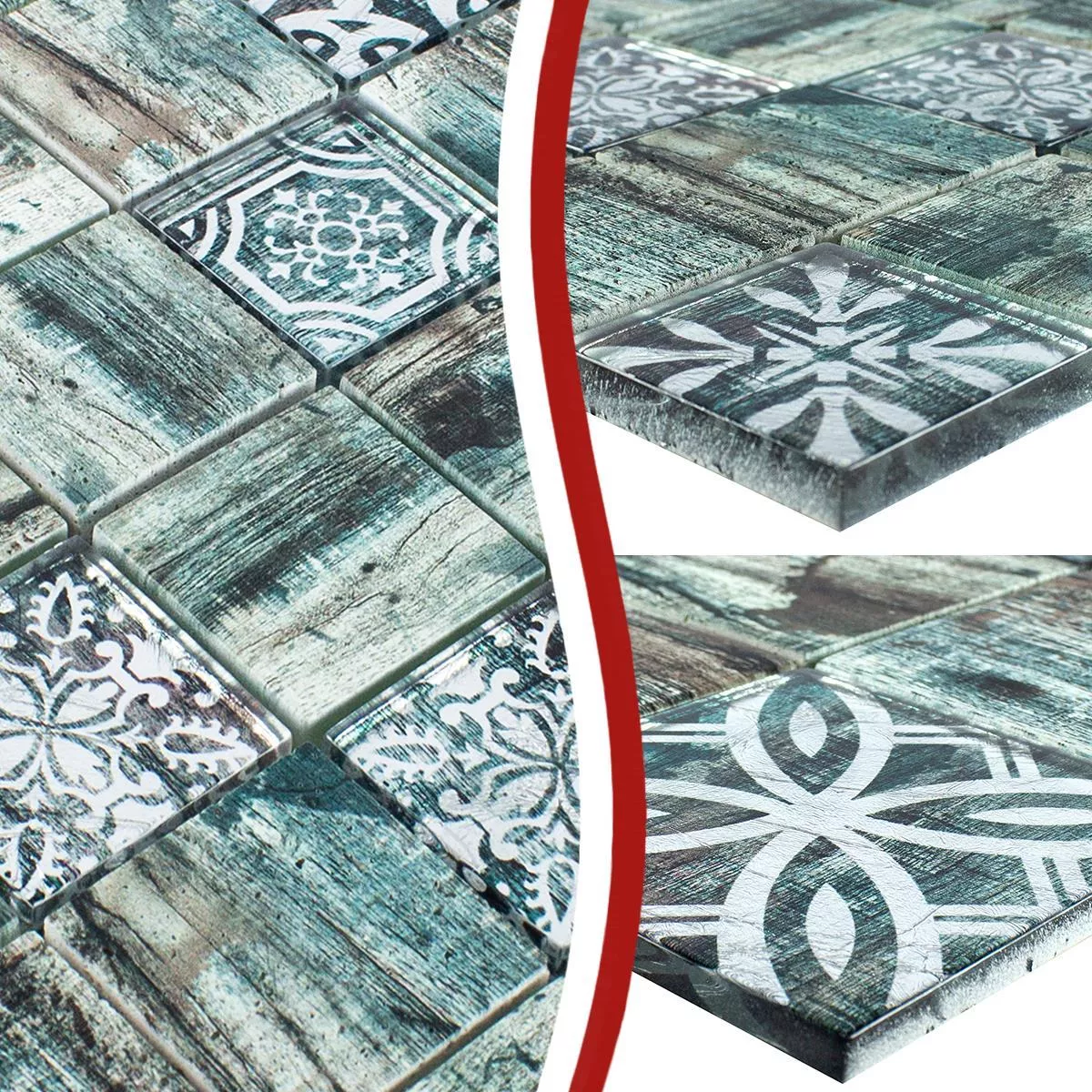 Próbka Mozaiki Szklana Płytki Wygląd Drewna Norwalk Szary Brązowy Zielony
