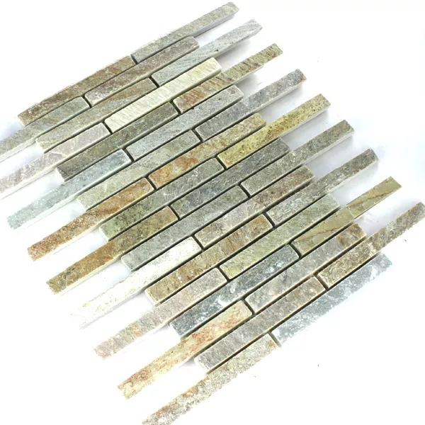 Muestra Azulejos De Mosaico Piedra Natural Cuarcita Beige Mezcla Sticks