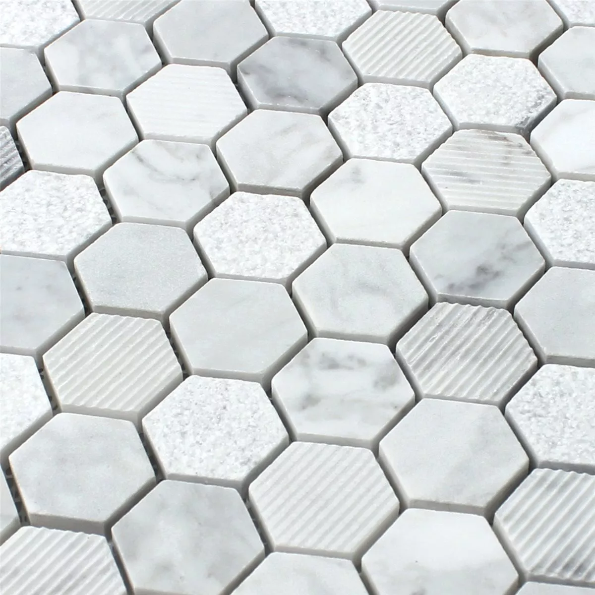 Sample Mozaïektegel Hexagon Natuursteen Carrara Wit
