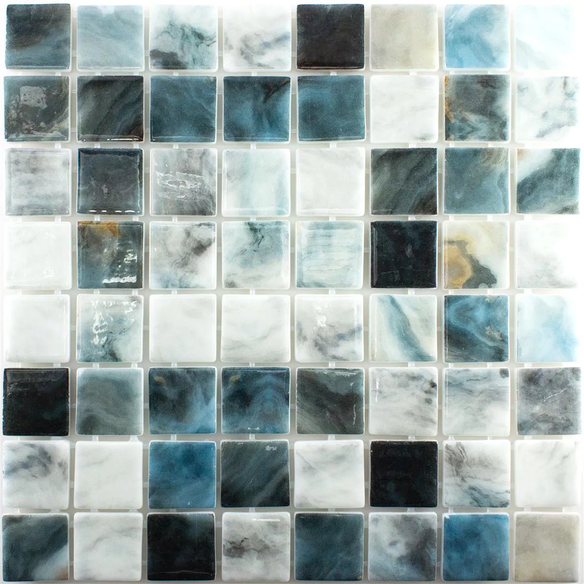 Mosaico de Piscina de Vidro Baltic Azul Cinza 38x38mm