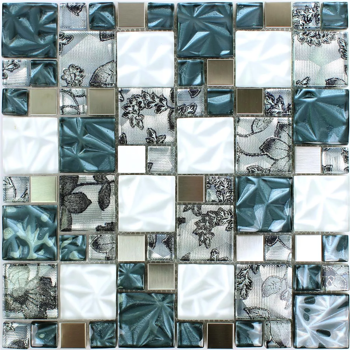 Muestra Cristal Metal Acero Inoxidable Mosaico Zadar Gris Azul