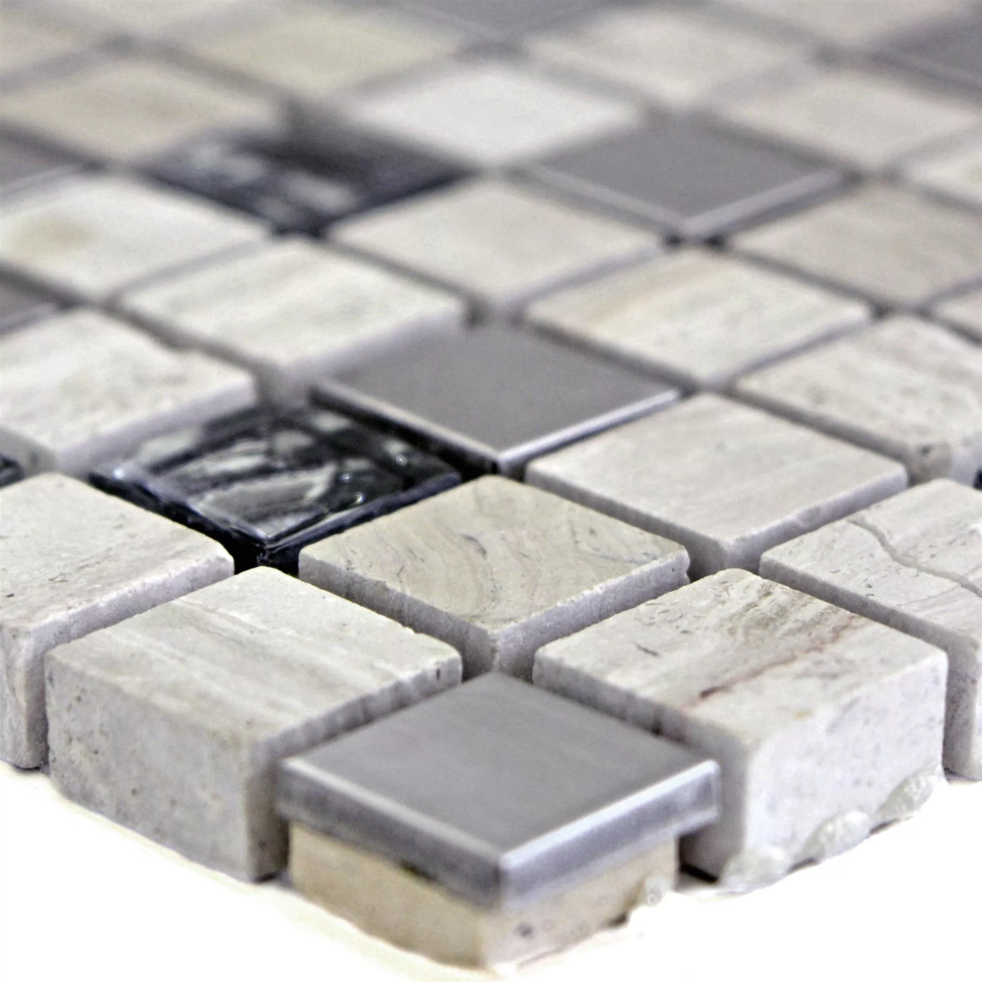 Glas Sten Stål Mosaik Fliser Elektra Gra Firkant 15 Glas Sten Stål Mosaik Fliser Elektra Gra Firkant 15