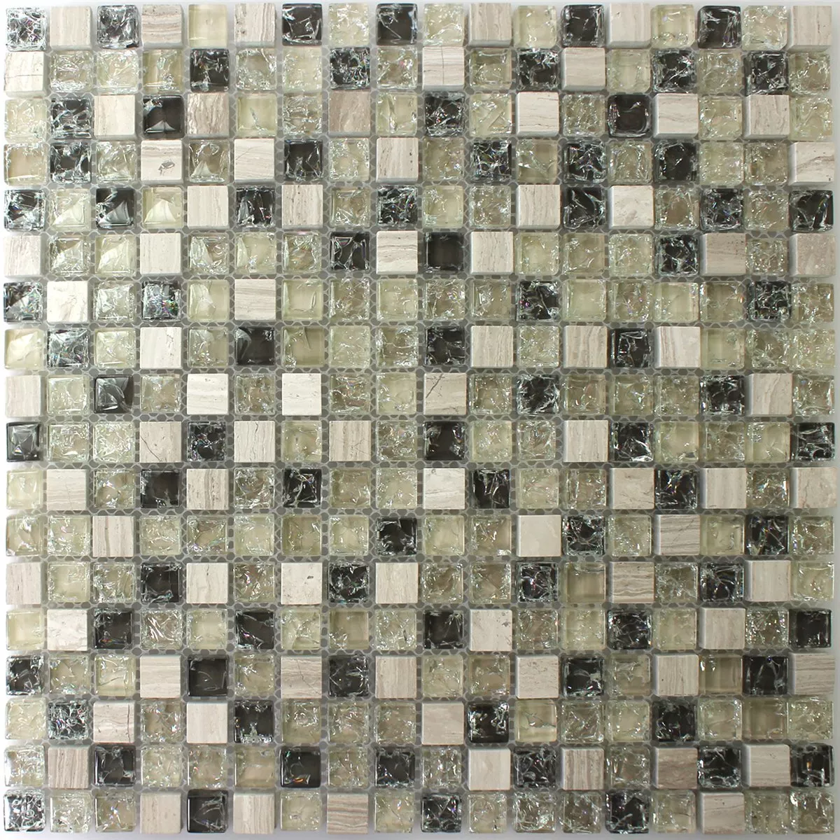 Muster von Mosaikfliesen Glas Naturstein Bruchglas Grün Grau