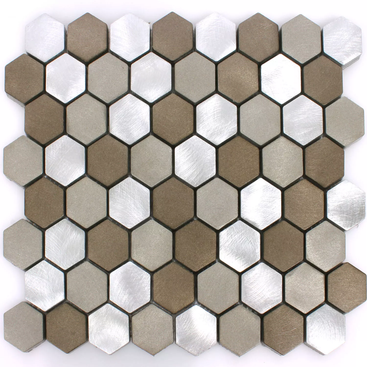 Plăci De Mozaic Aluminiu Apache Hexagon Maro Argint