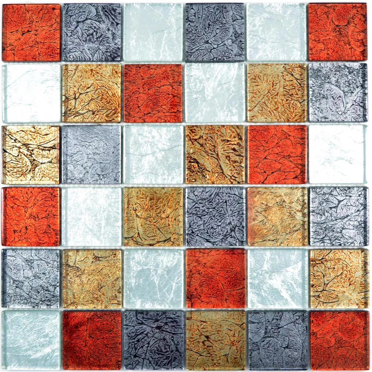 Glass Mosaikk Fliser Curlew Rød Brun Sølv Torget 48