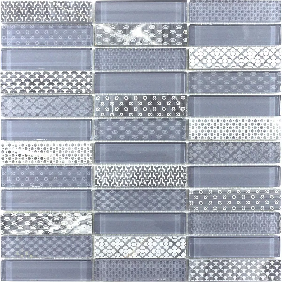 Muster von Glas Naturstein Mosaik Fliesen Celestiana Ornament Brick Grau Mix