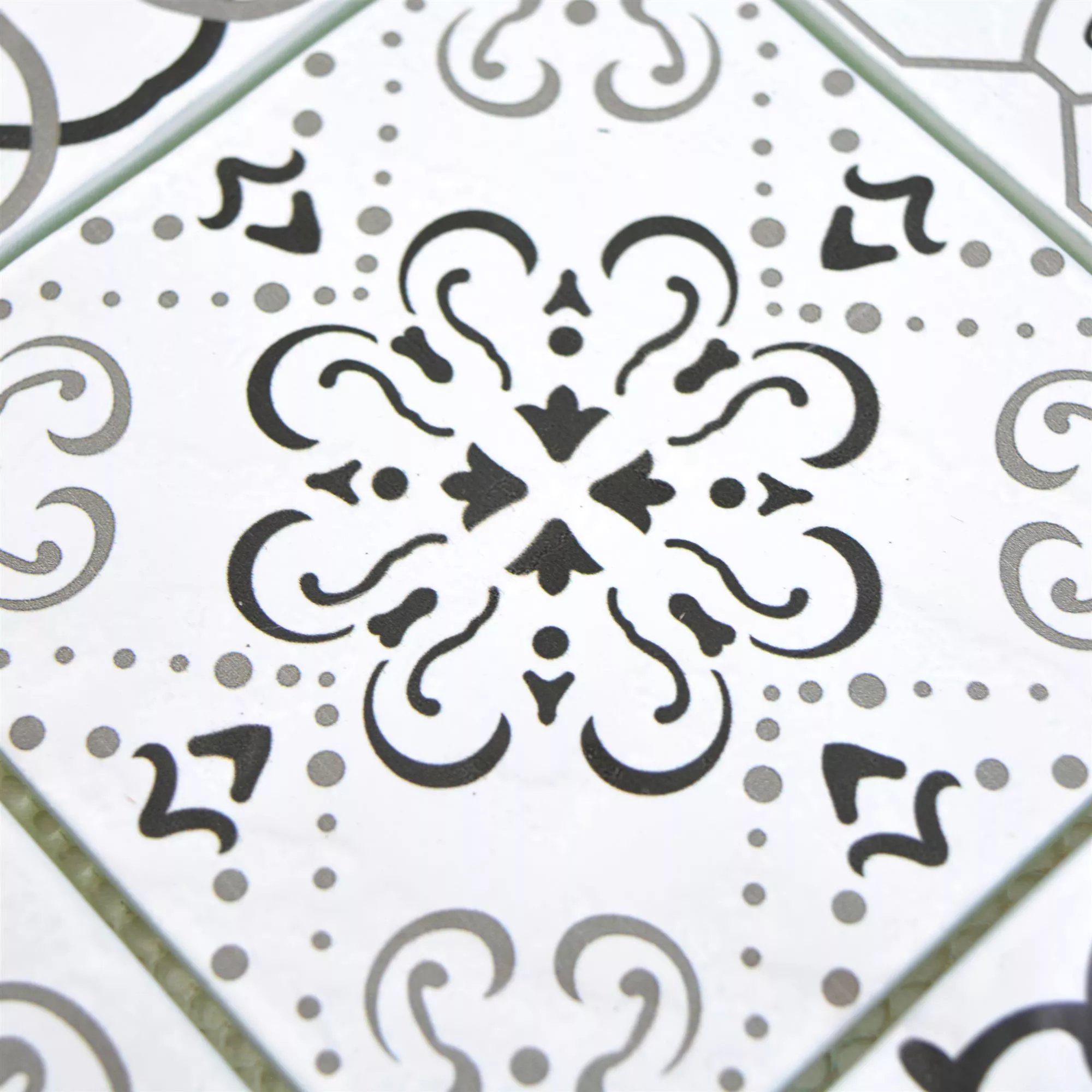 Mønster fra Glass Mosaikk Fliser Starlite Retro Svart Hvit 