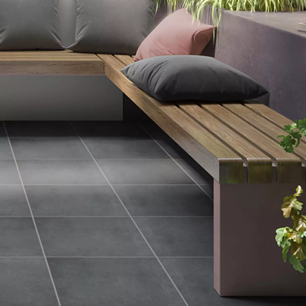 Dalles De Terrasse Grès Cérame Pleine Masse Herzford Anthracite 60x120x2cm