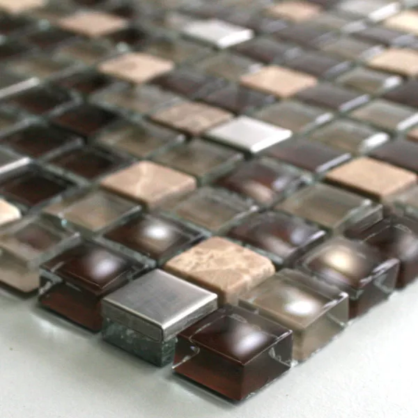 Mosaik Glas Marmor Rostfritt Stål Brun Mix