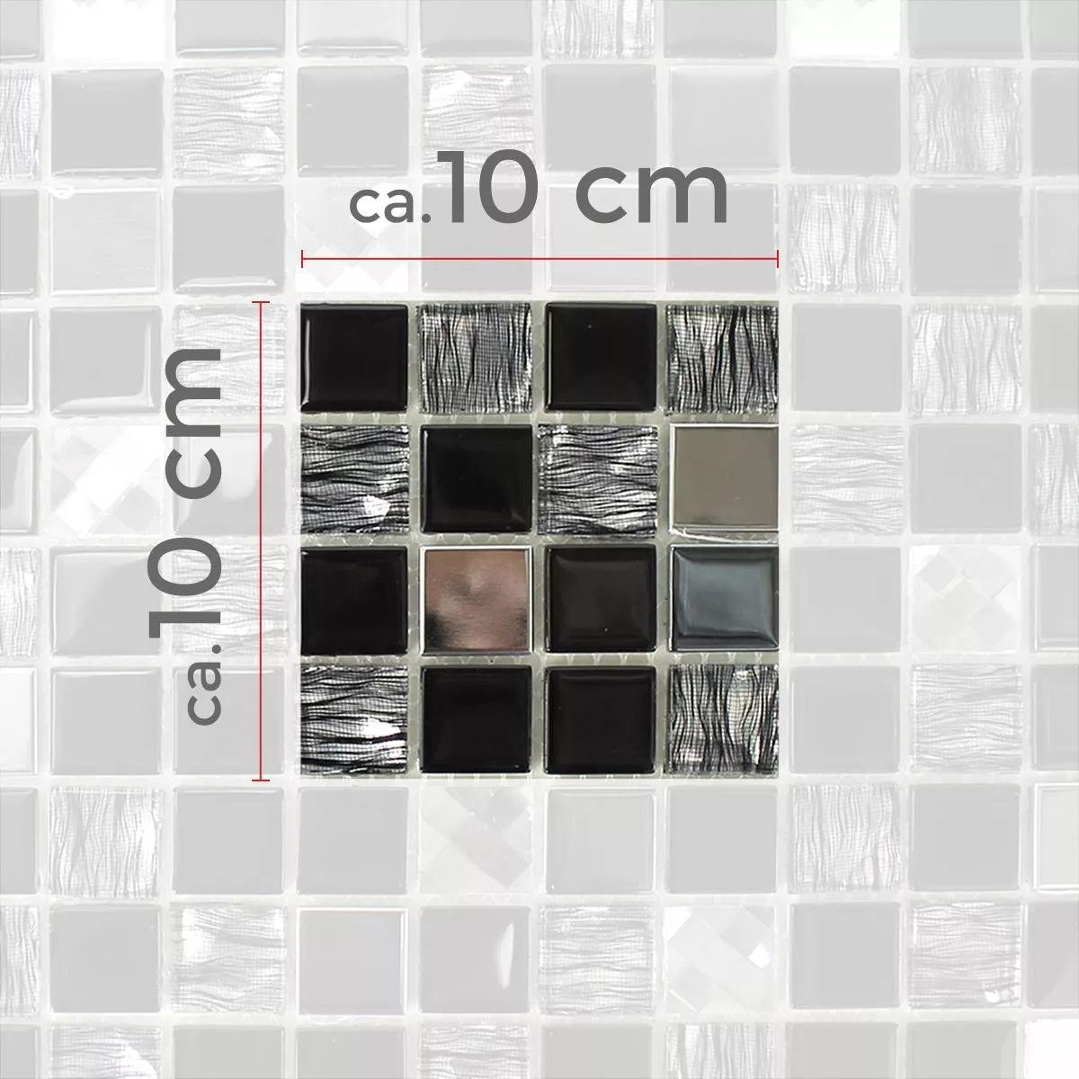 Model din Sticlă Oțel Inoxidabil Mozaic Amasya Autoadeziv Negru Argint