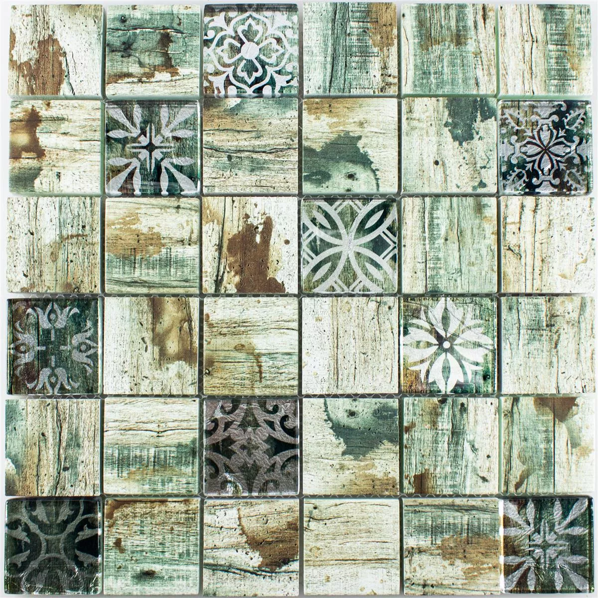 Mozaiki Szklana Płytki Wygląd Drewna Township Beżowy Brązowy Q48