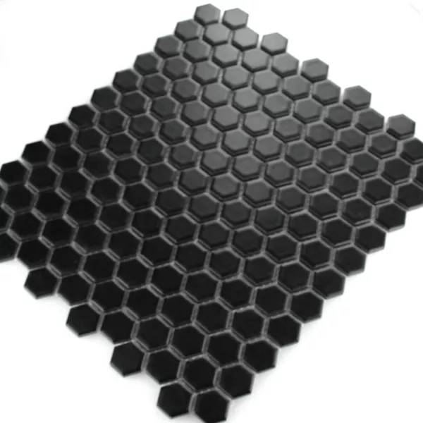 Sample Mosaic Tiles Ceramic Hexagon Black Mat H23