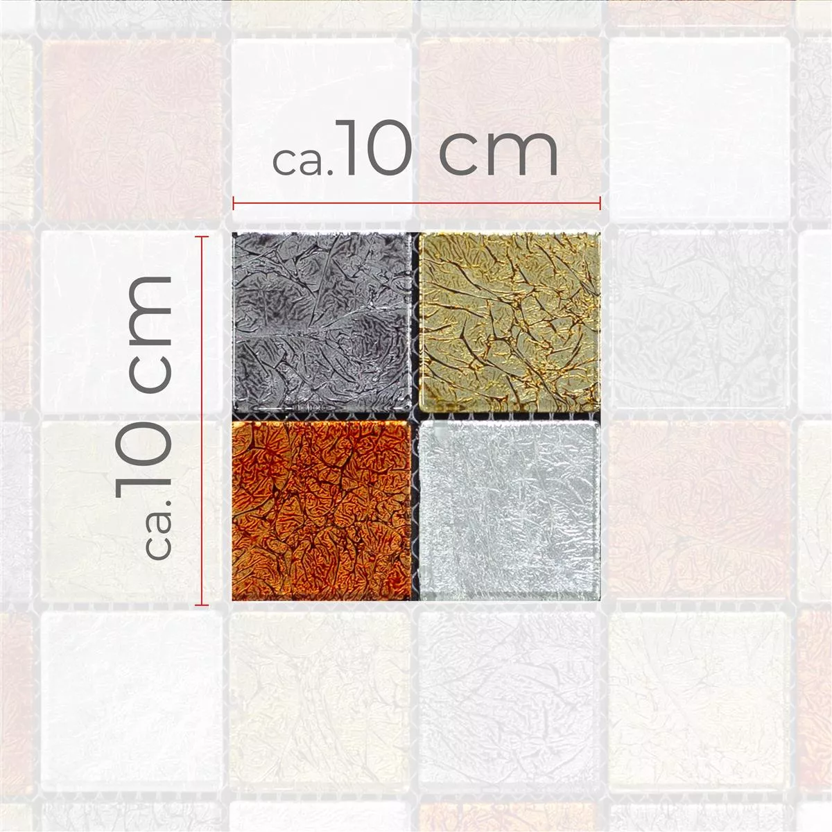 Sample Glass Mosaic Tiles Curlew Red Brown Silver Q48 4mm 