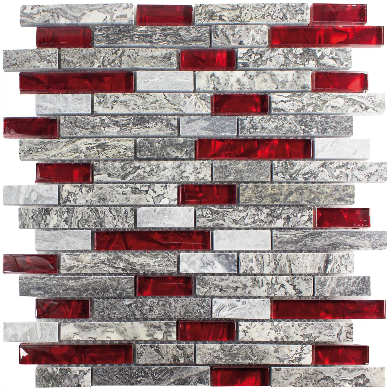 Γυάλινο Μωσαϊκό Πλακάκια Aπό Φυσική Πέτρα Manavgat Γκρί Kόκκινο Brick
