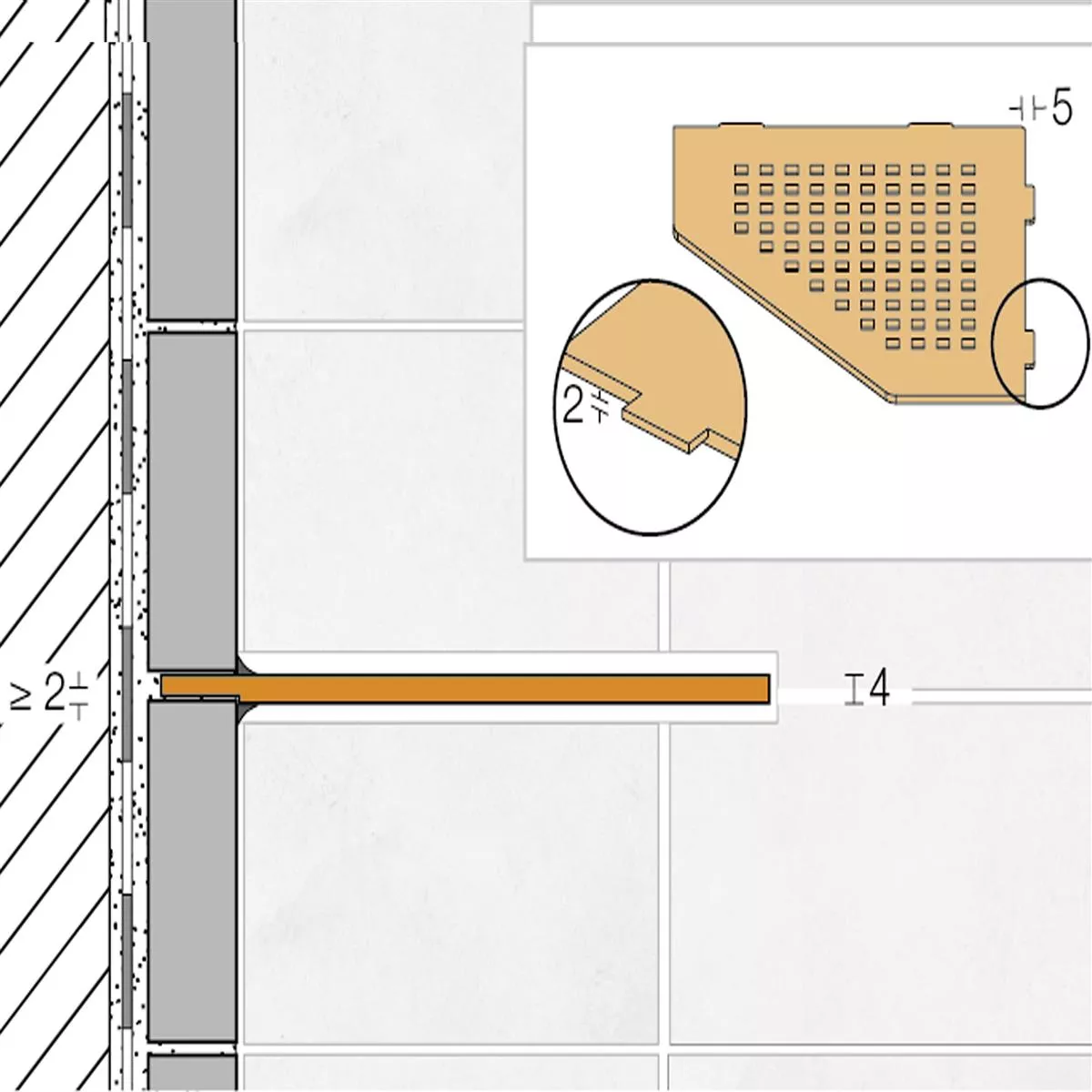 Wandplank doucheplank Schlüter 5-hoekig 19,5x19,5cm zuiver wit