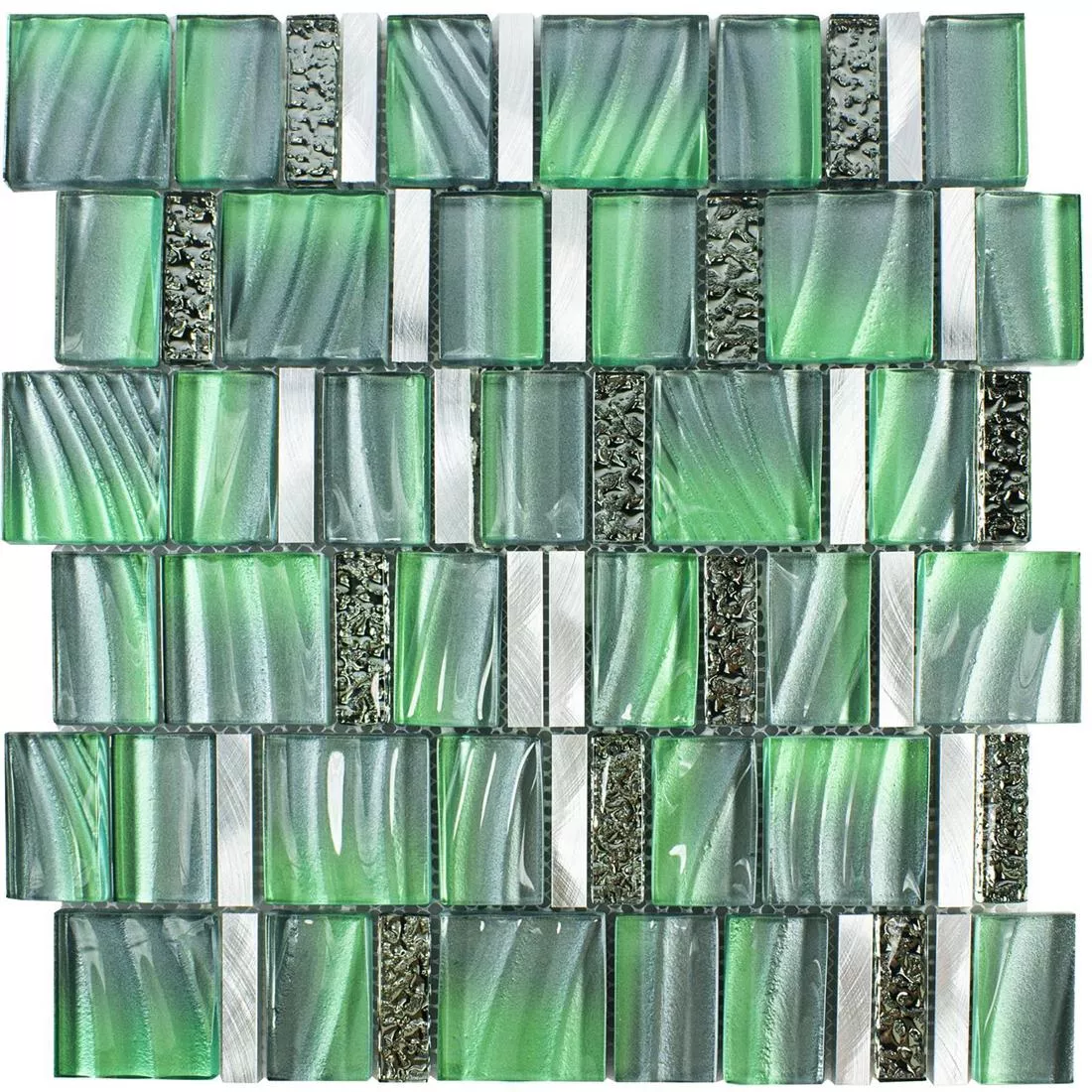 Üveg Fém Mozaik Csempe Union Zöld Ezüst