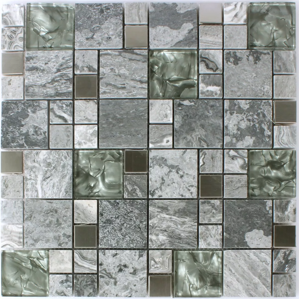Sample Mosaic Tiles Metal Glass Natural Stone Mix Grey Silver