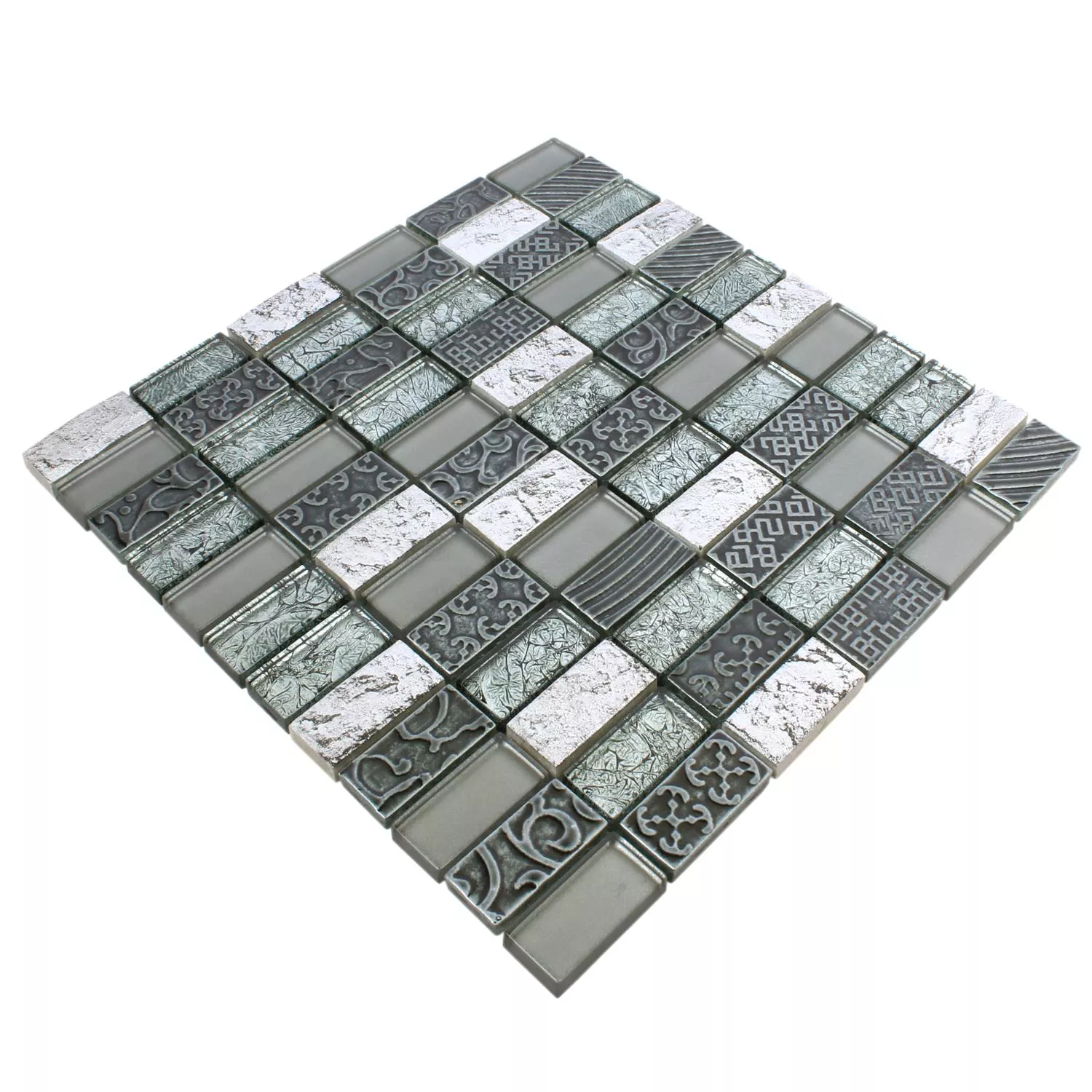 Mozaik Csempe Üveg Természetes Kő Piroshka Ezüst
