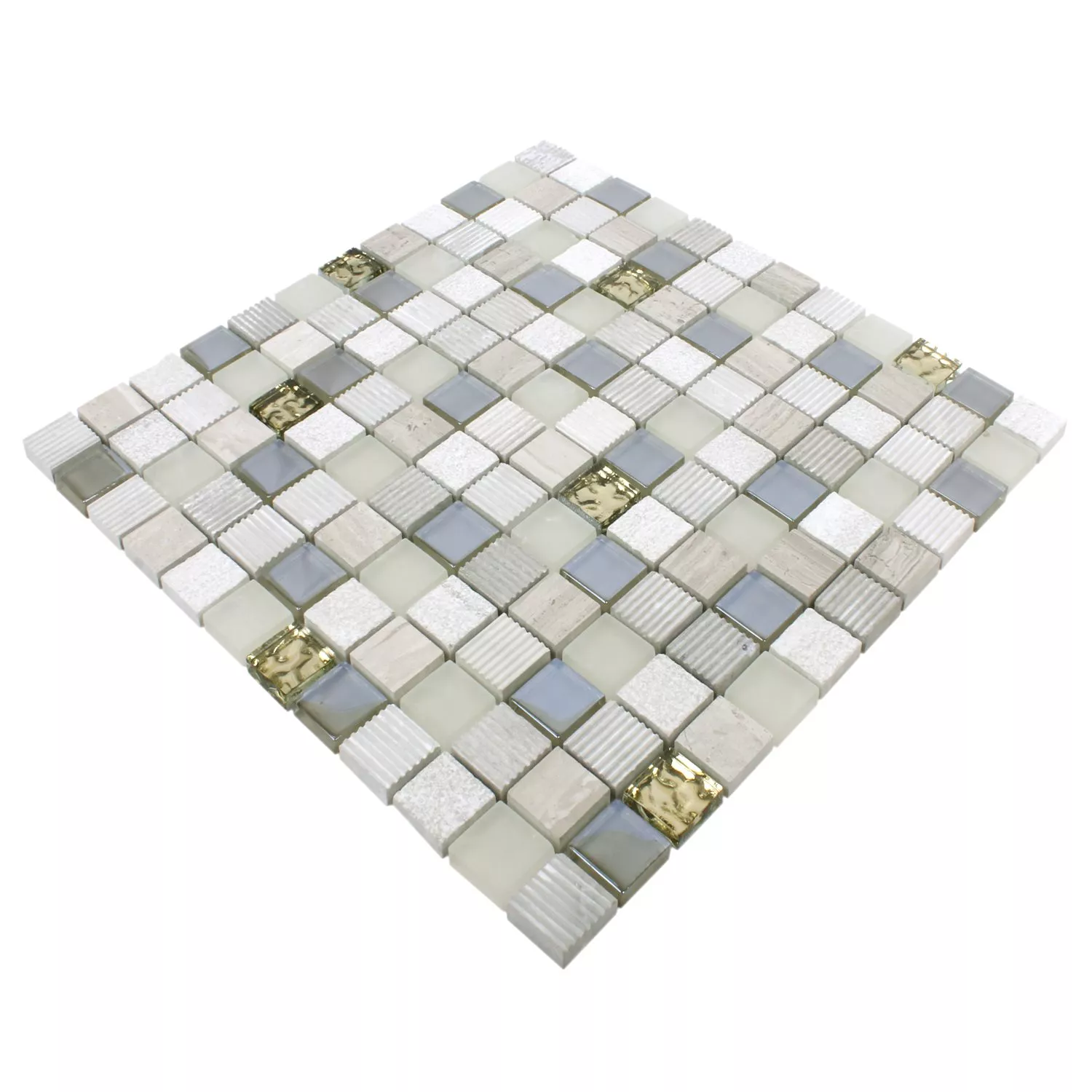 Sample Mosaic Tiles Venzona Light Grey Gold 
