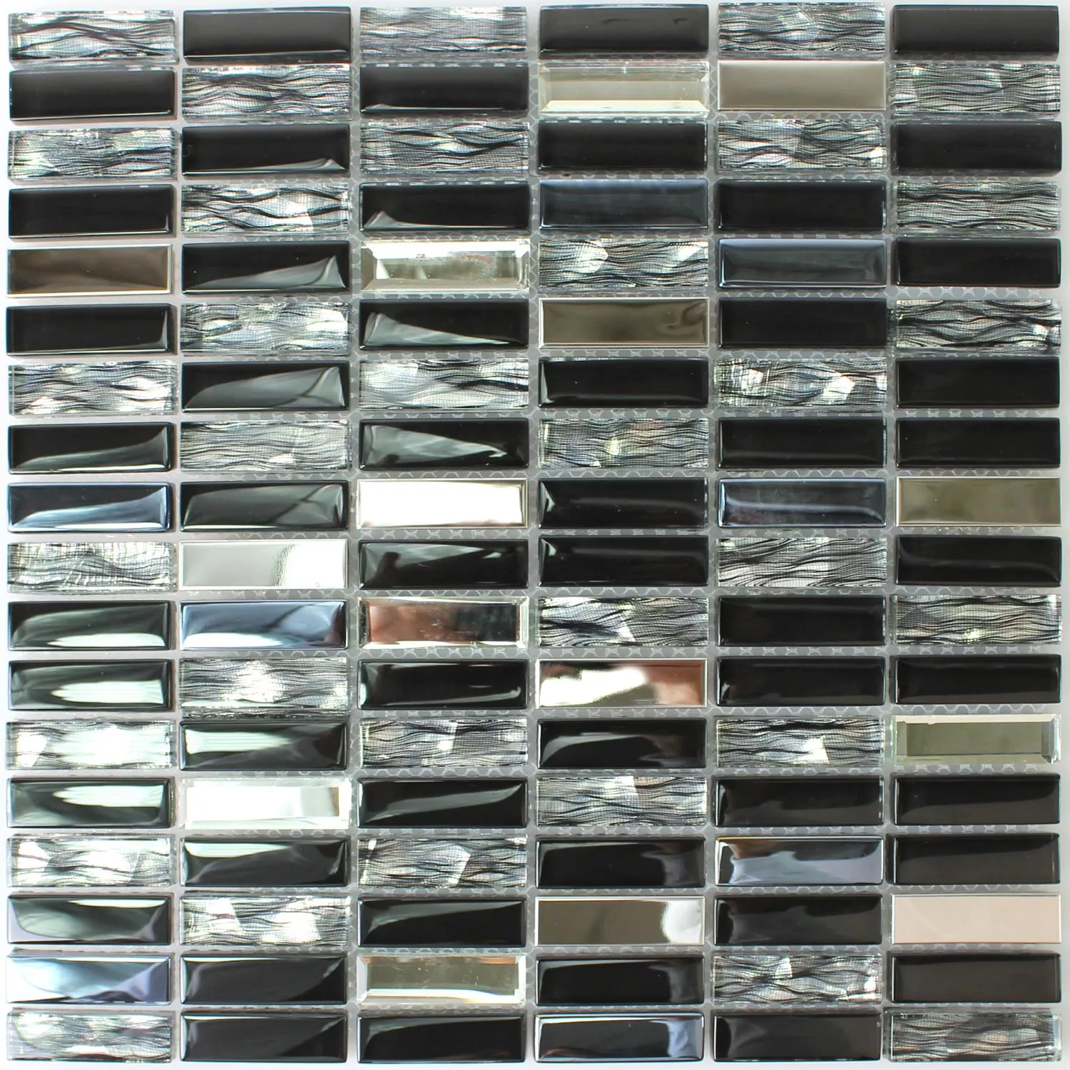 Plăci De Mozaic Sticlă Oțel Inoxidabil Malaya Negru Tijă