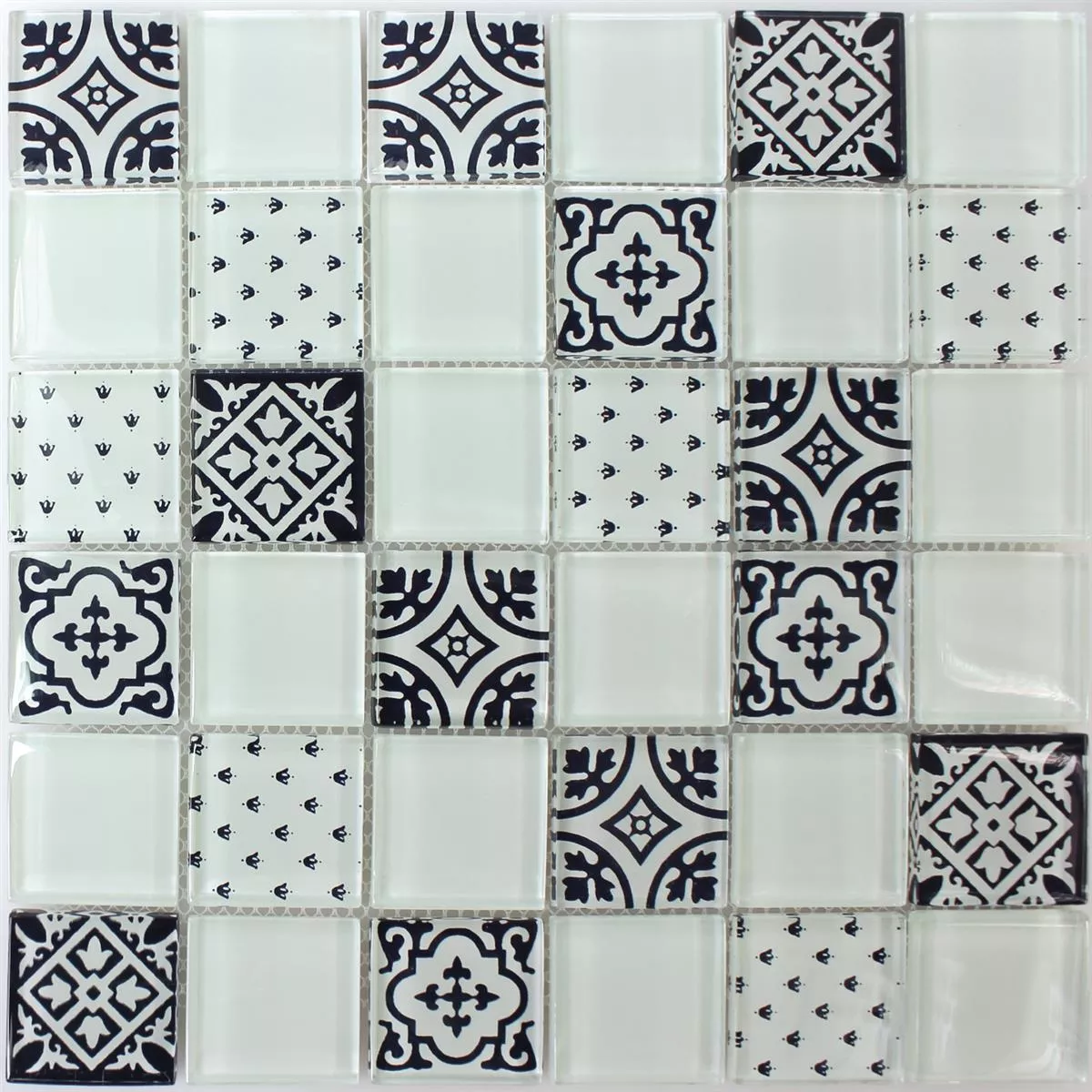 Mosaic Tiles Glass Barock Ornament White