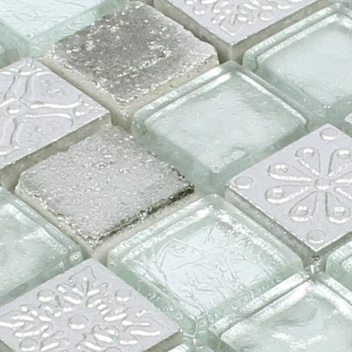 Mønster fra Mosaikkfliser Georgia Glass Naturstein Mix Sølv