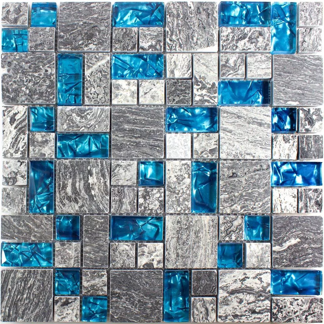 Glass Mosaikk Naturstein Fliser Manavgat Grå Blå 2 Mix
