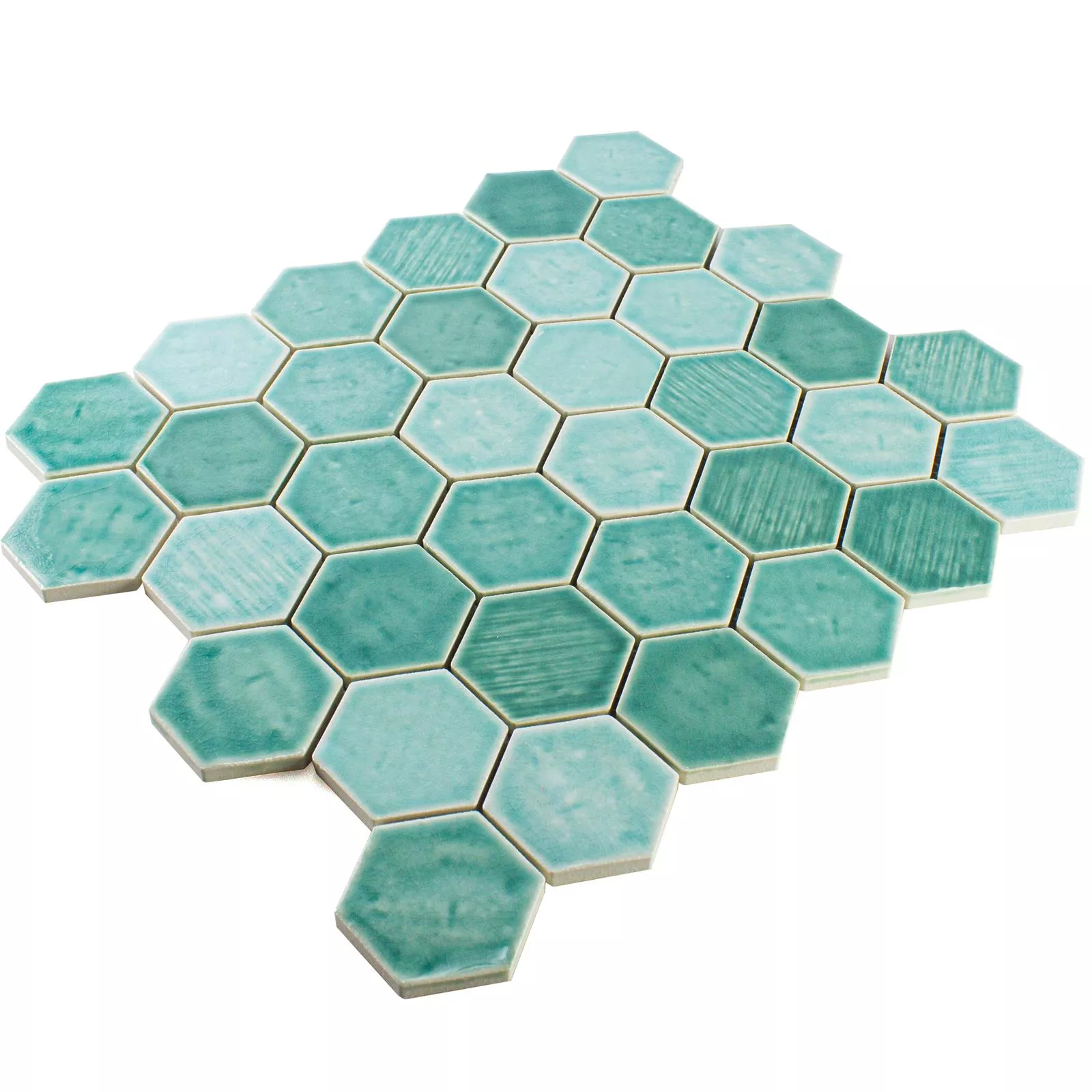 Sample Keramiek Mozaïektegel Roseburg Hexagon Glanzend Turquoise