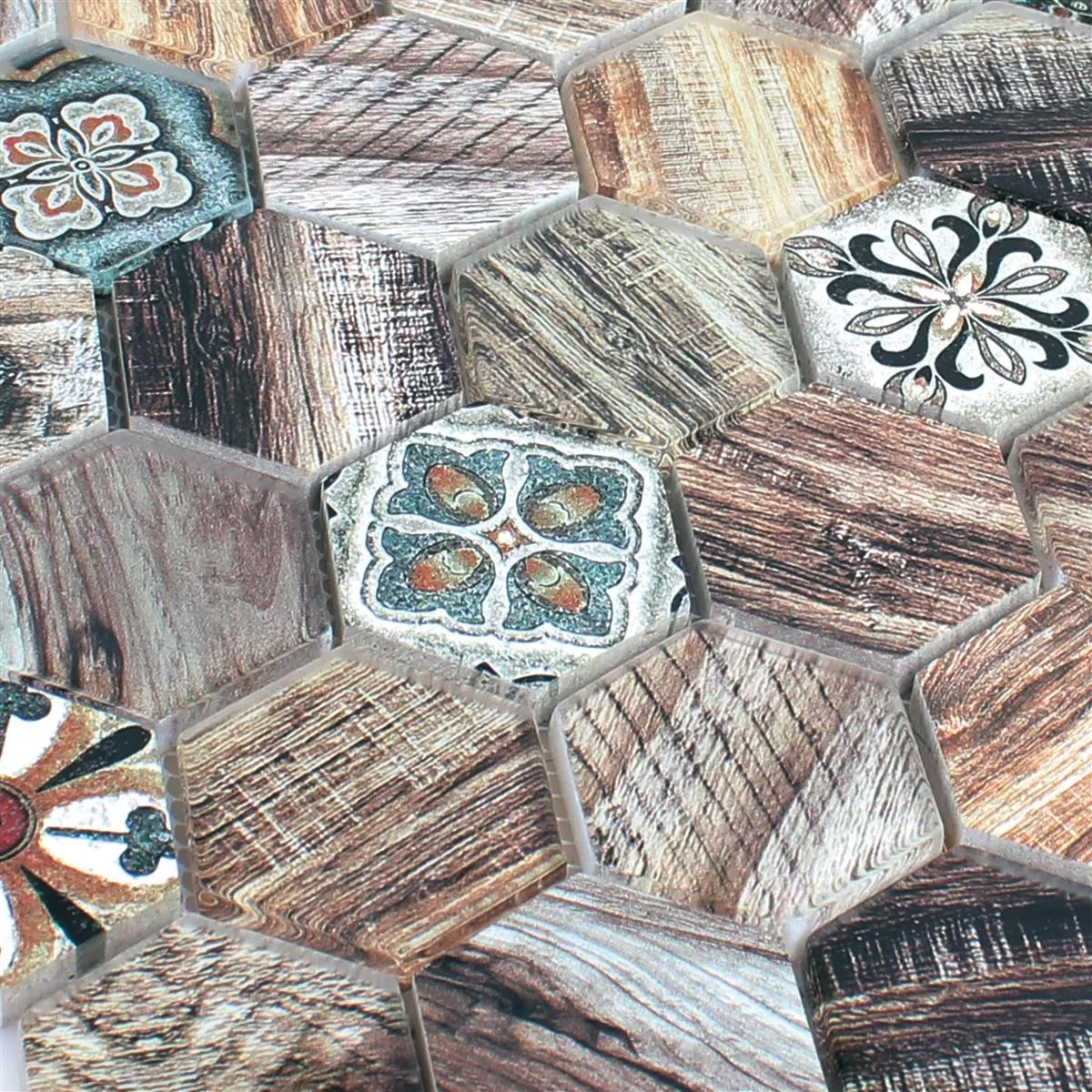 Model din Sticlă Mozaic Din Piatra Naturala Eritrea Aspect De Lemn Maro Gri