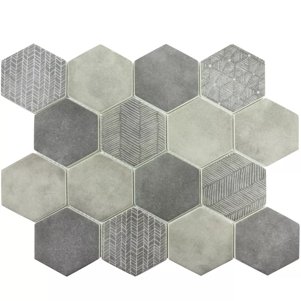 Glass Mosaic Tiles Hammerbrook Hexagon Grey