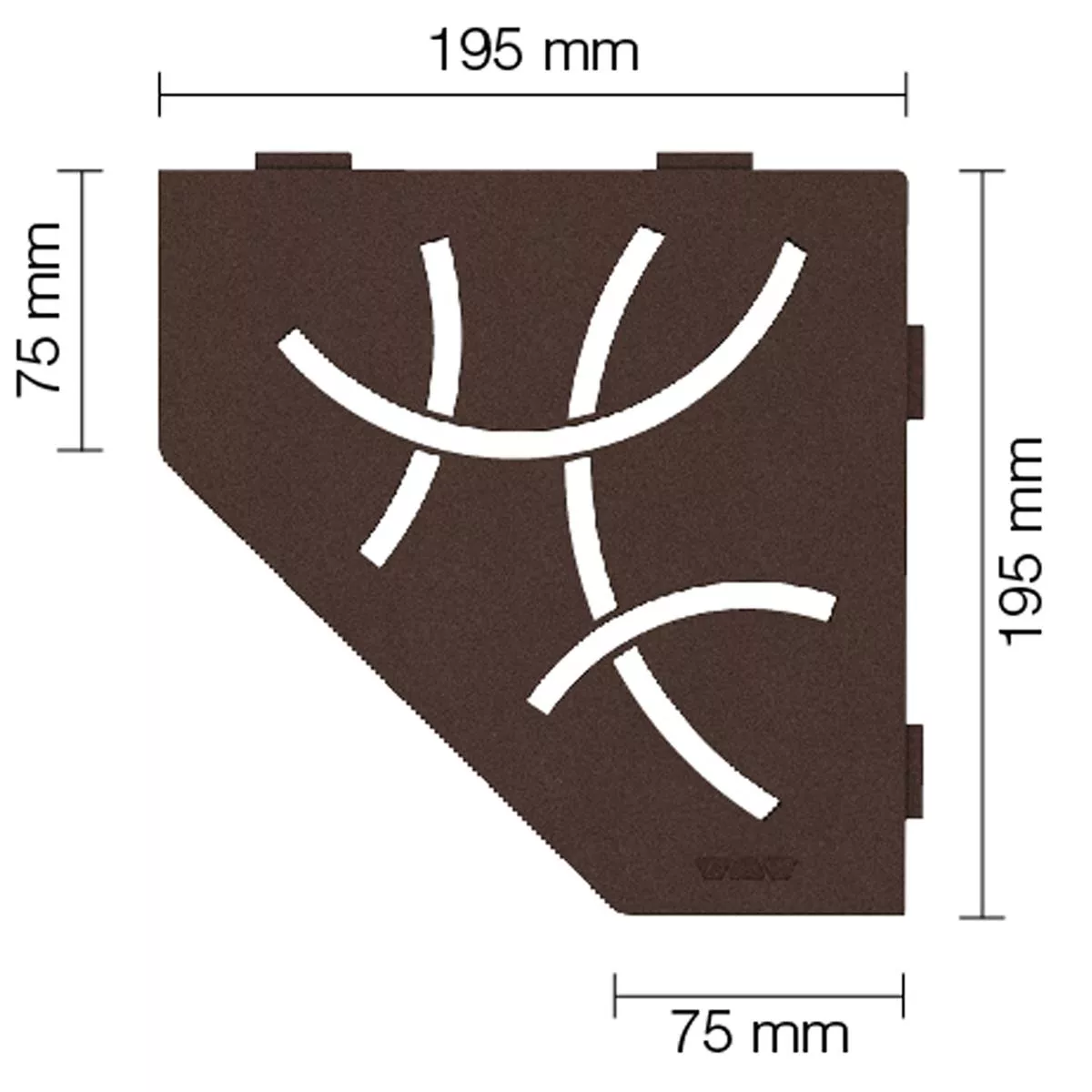 Wandplank doucheplank Schlüter 5eck 19,5x19,5cm Curve Brons